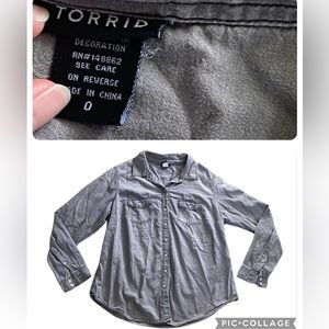 TORRID Taylor Gray Denim Button Down Long Sleeve Shirt Top 0 L 12